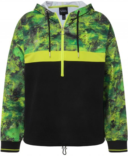 Ulla Popken Mineral Print Quick Dry Hoodie Black - Bluzy & bluzy z kapturem - 