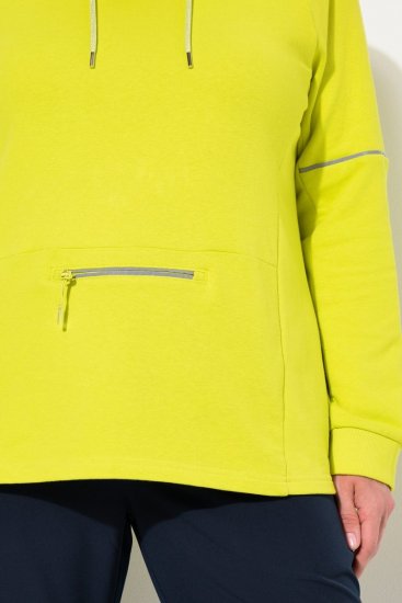 Ulla Popken Zippered Pocket and Reflective Piping Hoodie Green Apple - Bluzy & bluzy z kapturem - Kényelmes pulóverek és kapucnisok