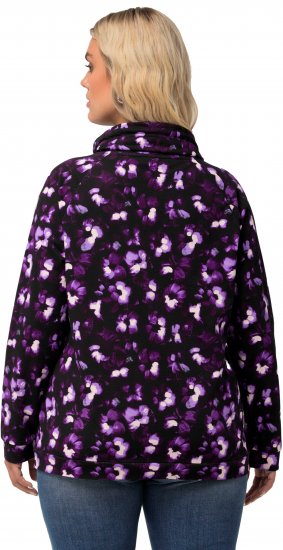 Ulla Popken Floral Print Drawstring Collar Hoodie Black - Bluzy & bluzy z kapturem - 