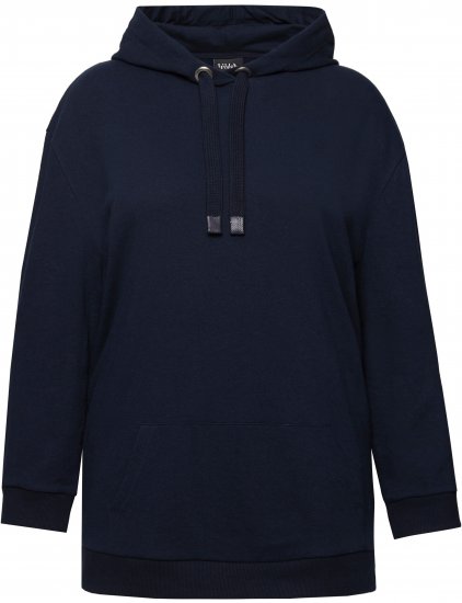 Ulla Popken Back Print Kangaroo Pocket Hoodie Navy - Bluzy & bluzy z kapturem - 