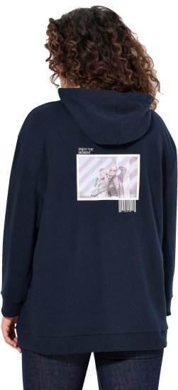 Ulla Popken Back Print Kangaroo Pocket Hoodie Navy - Bluzy & bluzy z kapturem - 