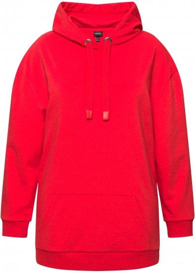 Ulla Popken Back Print Kangaroo Pocket Hoodie Hibiscus Red - Bluzy & bluzy z kapturem - 