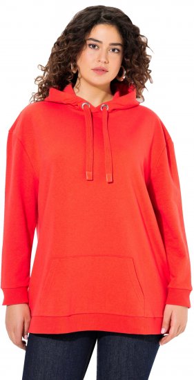 Ulla Popken Back Print Kangaroo Pocket Hoodie Hibiscus Red - Bluzy & bluzy z kapturem - 