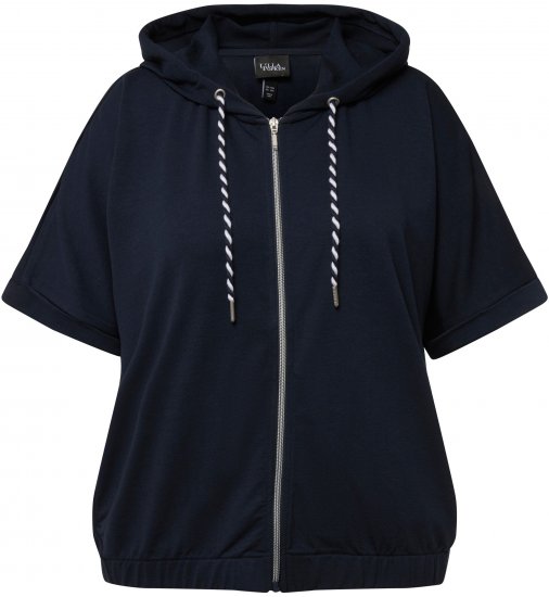 Ulla Popken Short Sleeve Zip-Up Hoodie Navy - Bluzy & bluzy z kapturem - 