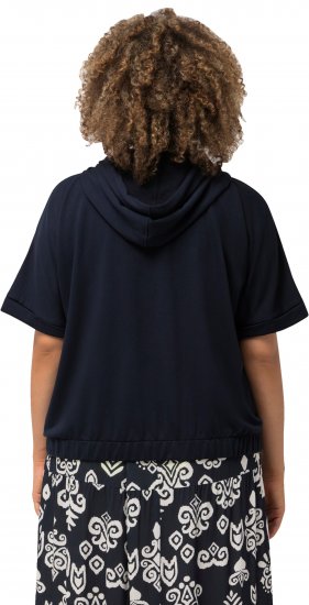 Ulla Popken Short Sleeve Zip-Up Hoodie Navy - Bluzy & bluzy z kapturem - 