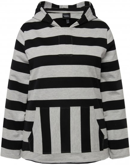 Ulla Popken Mixed Stripe Long Sleeve Hoodie Black - Bluzy & bluzy z kapturem - 