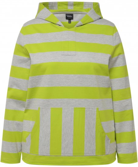 Ulla Popken Mixed Stripe Long Sleeve Hoodie Apple Green - Bluzy & bluzy z kapturem - 