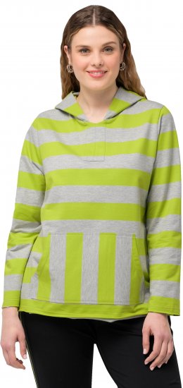 Ulla Popken Mixed Stripe Long Sleeve Hoodie Apple Green - Bluzy & bluzy z kapturem - 