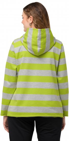 Ulla Popken Mixed Stripe Long Sleeve Hoodie Apple Green - Bluzy & bluzy z kapturem - 