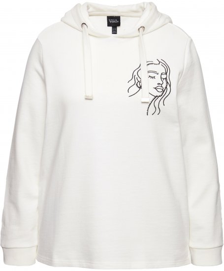 Ulla Popken Face Graphic Long Sleeve Hoodie Off-White - Bluzy & bluzy z kapturem - 
