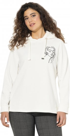 Ulla Popken Face Graphic Long Sleeve Hoodie Off-White - Bluzy & bluzy z kapturem - 