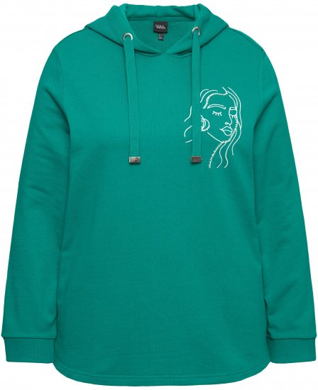 Ulla Popken Face Graphic Long Sleeve Hoodie Emerald Green - Bluzy & bluzy z kapturem - 