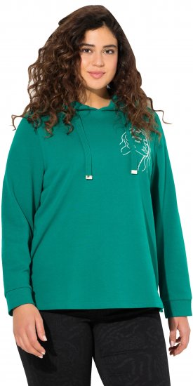 Ulla Popken Face Graphic Long Sleeve Hoodie Emerald Green - Bluzy & bluzy z kapturem - 