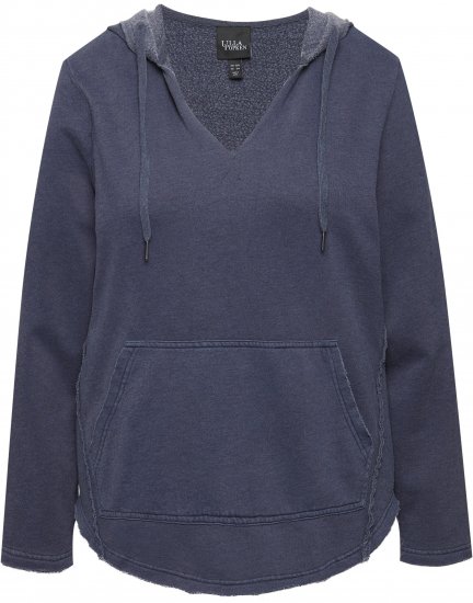 Ulla Popken Open Edged Long Sleeve V-Neck Hoodie Navy - Bluzy & bluzy z kapturem - 