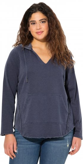 Ulla Popken Open Edged Long Sleeve V-Neck Hoodie Navy - Bluzy & bluzy z kapturem - 