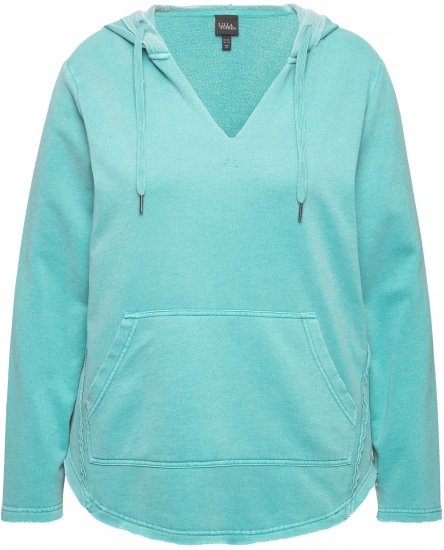 Ulla Popken Open Edged Long Sleeve V-Neck Hoodie Mint Green - Bluzy & bluzy z kapturem - 