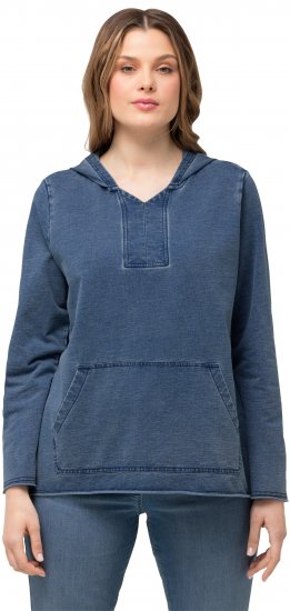 Ulla Popken Raw Hem Long Sleeve Hoodie Night Blue - Bluzy & bluzy z kapturem - 