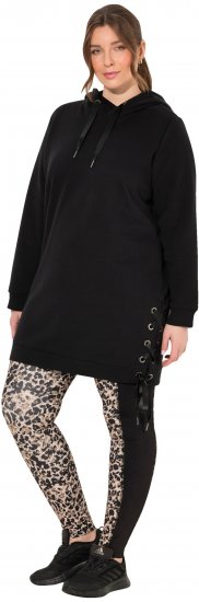 Ulla Popken Longline Lace Up Hoodie Black - Bluzy & bluzy z kapturem - 