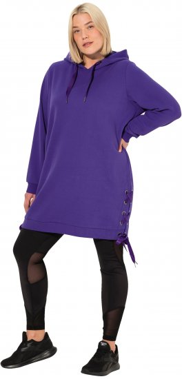 Ulla Popken Longline Lace Up Hoodie Purple - Bluzy & bluzy z kapturem - 
