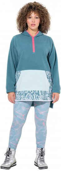 Ulla Popken Floral Detail Fleece Hoodie Ice Green - Bluzy & bluzy z kapturem - 