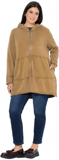 Ulla Popken Tiered Flounce Panel Zip Up Hoodie Mocha Brown - Bluzy & bluzy z kapturem - 