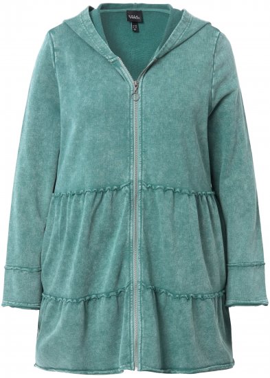 Ulla Popken Tiered Flounce Panel Zip Up Hoodie Green - Bluzy & bluzy z kapturem - 