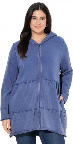 Ulla Popken Tiered Flounce Panel Zip Up Hoodie Atlantic Blue - Bluzy & bluzy z kapturem - 