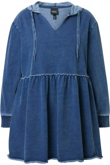 Ulla Popken Indigo Dyed Flounce Panel Hoodie Blue - Bluzy & bluzy z kapturem - 