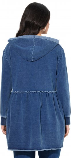 Ulla Popken Indigo Dyed Flounce Panel Hoodie Blue - Bluzy & bluzy z kapturem - 