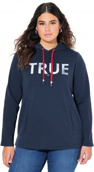 Ulla Popken TRUE Lettering Hoodie Navy Blue - Bluzy & bluzy z kapturem - 