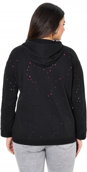 Ulla Popken Eyelet Embroidered Zip-Up Hoodie Black - Bluzy & bluzy z kapturem - 