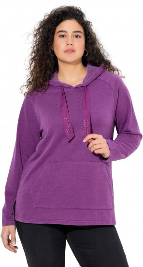 Ulla Popken Rhinestone Drawstring Moon Wash Hoodie Light Plum - Bluzy & bluzy z kapturem - 