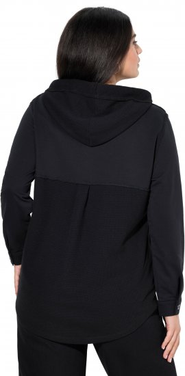 Ulla Popken Mixed Texture Button Down Hoodie Black - Bluzy & bluzy z kapturem - 