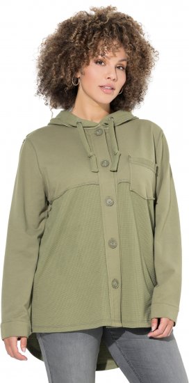 Ulla Popken Mixed Texture Button Down Hoodie Pond Green - Bluzy & bluzy z kapturem - 