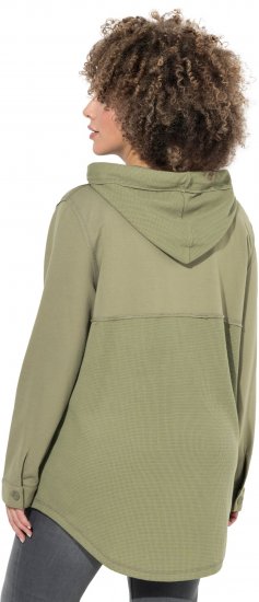 Ulla Popken Mixed Texture Button Down Hoodie Pond Green - Bluzy & bluzy z kapturem - 