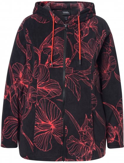 Ulla Popken Fleece Flower Print Zip-Up Hoodie Black - Bluzy & bluzy z kapturem - 