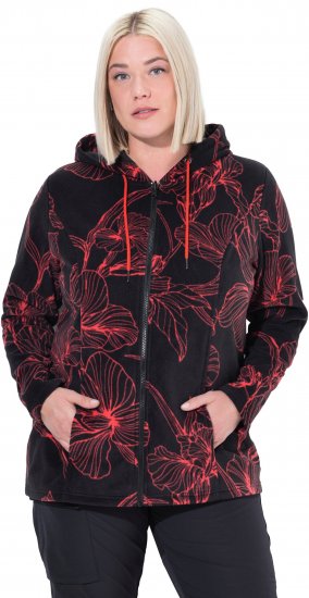 Ulla Popken Fleece Flower Print Zip-Up Hoodie Black - Bluzy & bluzy z kapturem - 