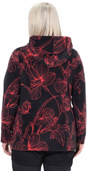 Ulla Popken Fleece Flower Print Zip-Up Hoodie Black - Bluzy & bluzy z kapturem - 
