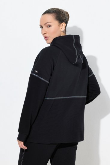 Ulla Popken Mix Fabric Reflective Trim Zip Hoodie Black - Bluzy & bluzy z kapturem - Kényelmes pulóverek és kapucnisok