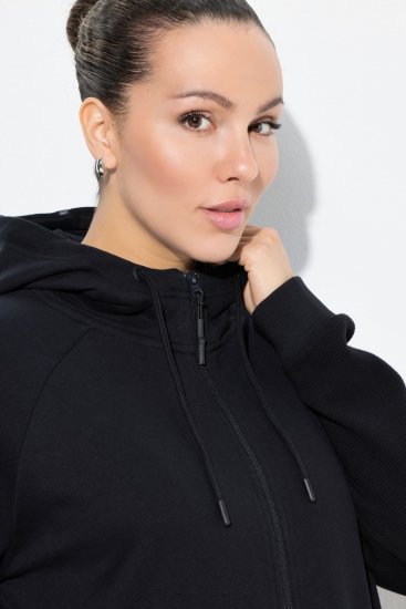 Ulla Popken Mix Fabric Reflective Trim Zip Hoodie Black - Bluzy & bluzy z kapturem - Kényelmes pulóverek és kapucnisok