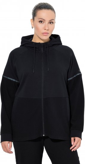Ulla Popken Mix Fabric Reflective Trim Zip Hoodie Black - Bluzy & bluzy z kapturem - 