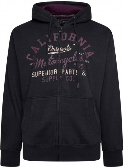 Kam Jeans 7085 California Zip Thru Hoodie Black - Pulóverek & kapucnis pulóverek - Pulóverek & Kapucnis pulóver 2XL-12XL