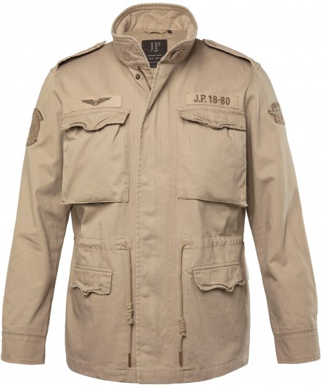 JP1880 Field Jacket with Badges Vintage Look Dark Beige - Kabátok - Nagyméretű Kabátok - 2XL-8XL