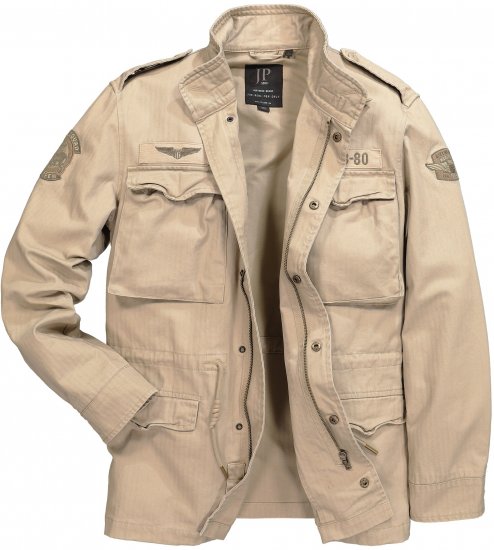 JP1880 Field Jacket with Badges Vintage Look Dark Beige - Kabátok - Nagyméretű Kabátok - 2XL-8XL
