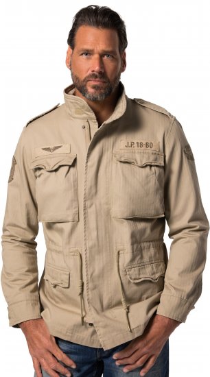JP1880 Field Jacket with Badges Vintage Look Dark Beige - Kabátok - Nagyméretű Kabátok - 2XL-8XL
