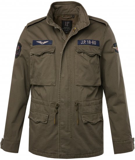 JP1880 Field Jacket with Badges Vintage Look TALL Moss Green - TALL kabátok - 
