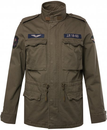 JP1880 Field Jacket with Badges Vintage Look TALL Moss Green - TALL kabátok - 