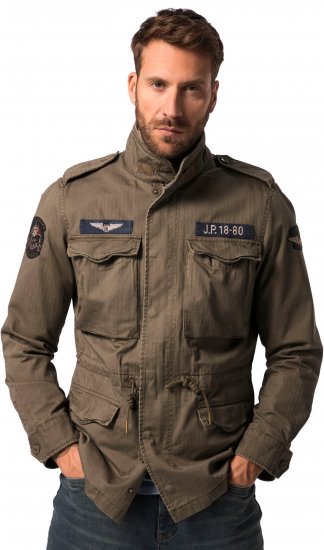 JP1880 Field Jacket with Badges Vintage Look TALL Moss Green - TALL kabátok - 