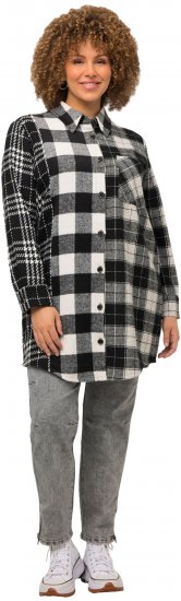 Ulla Popken Mixed Plaid Long Sleeve Button Down Shacket Black - Dzsekik - 