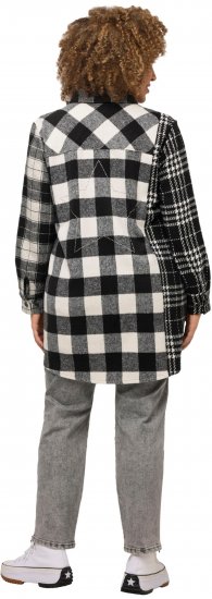 Ulla Popken Mixed Plaid Long Sleeve Button Down Shacket Black - Dzsekik - 